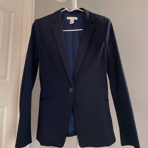 H&M Slim Fit Business Formal Single Button Blazer Navy Office Wear With Pockets